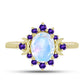 Goldplattierter Silberring mit Regenbogenmondstein und marokkanischem Amethyst