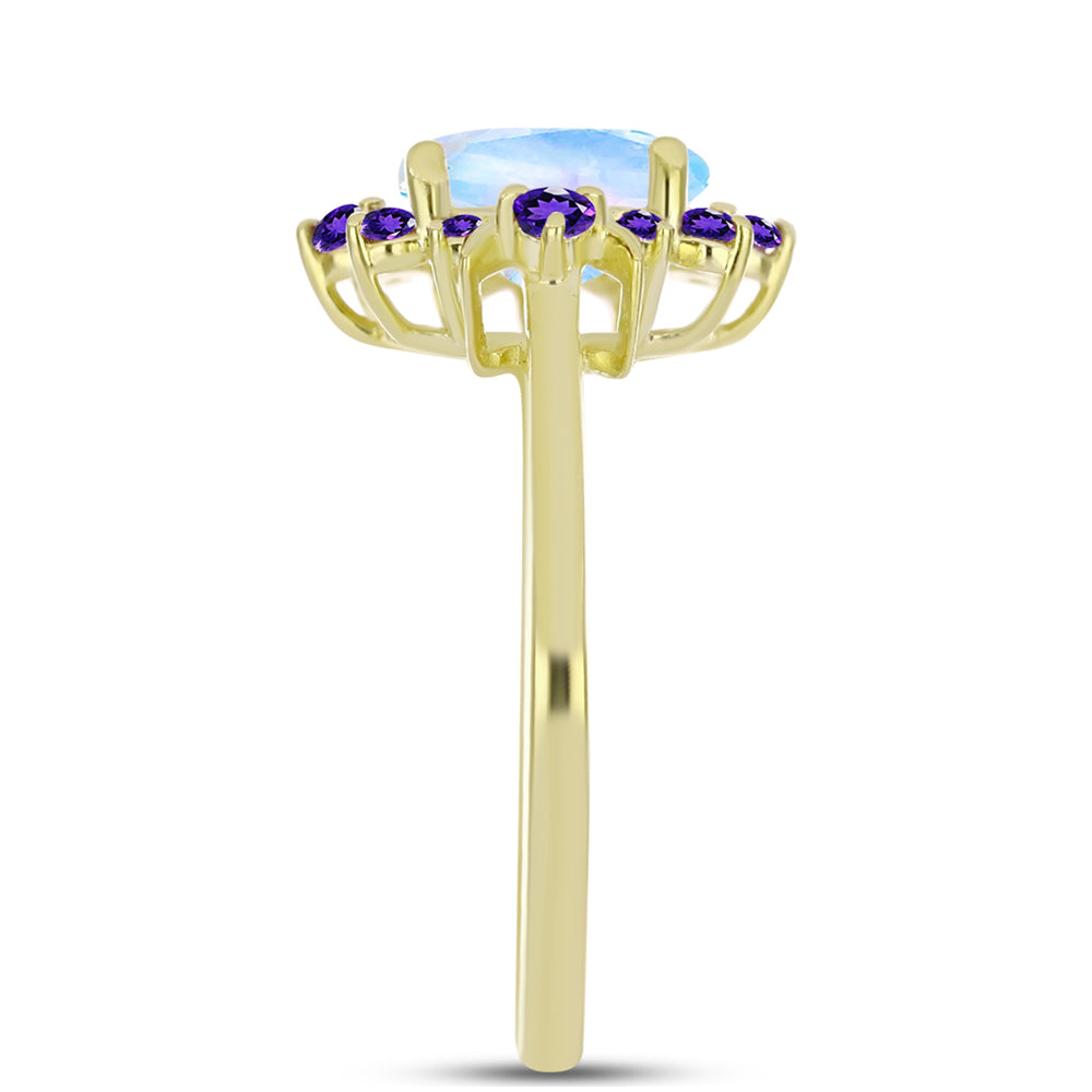 Goldplattierter Silberring mit Regenbogenmondstein und marokkanischem Amethyst 4 