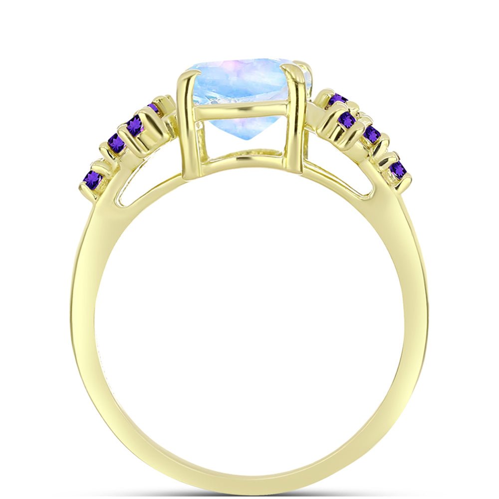Goldplattierter Silberring mit Regenbogenmondstein und marokkanischem Amethyst 2 
