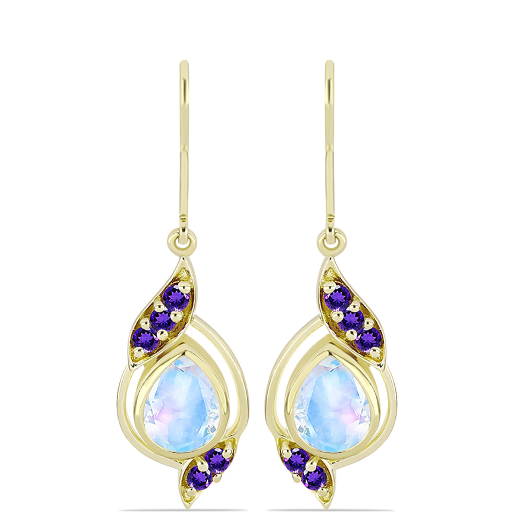 Goldplattierte Silberohrringe mit Regenbogenmondstein und marokkanischem Amethyst 1 