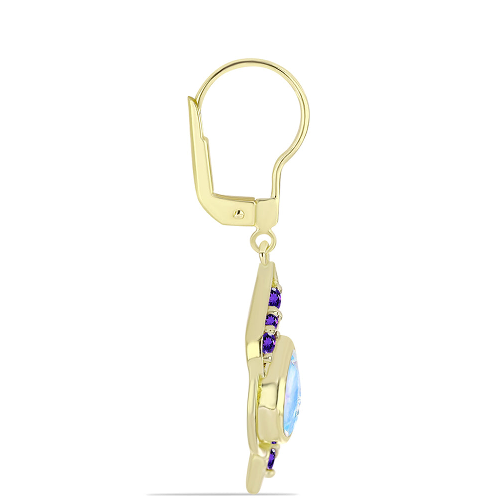 Goldplattierte Silberohrringe mit Regenbogenmondstein und marokkanischem Amethyst