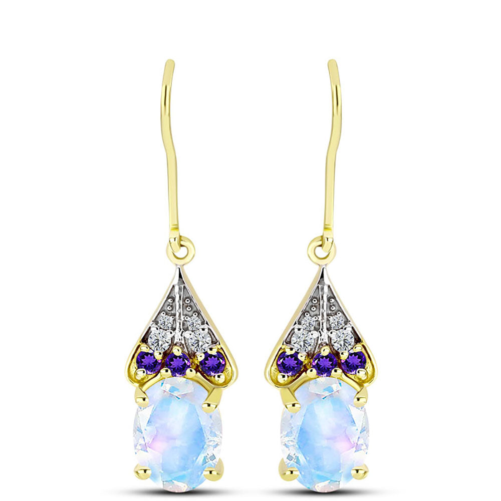 Goldplattierte Silberohrringe mit Regenbogenmondstein und marokkanischem Amethyst