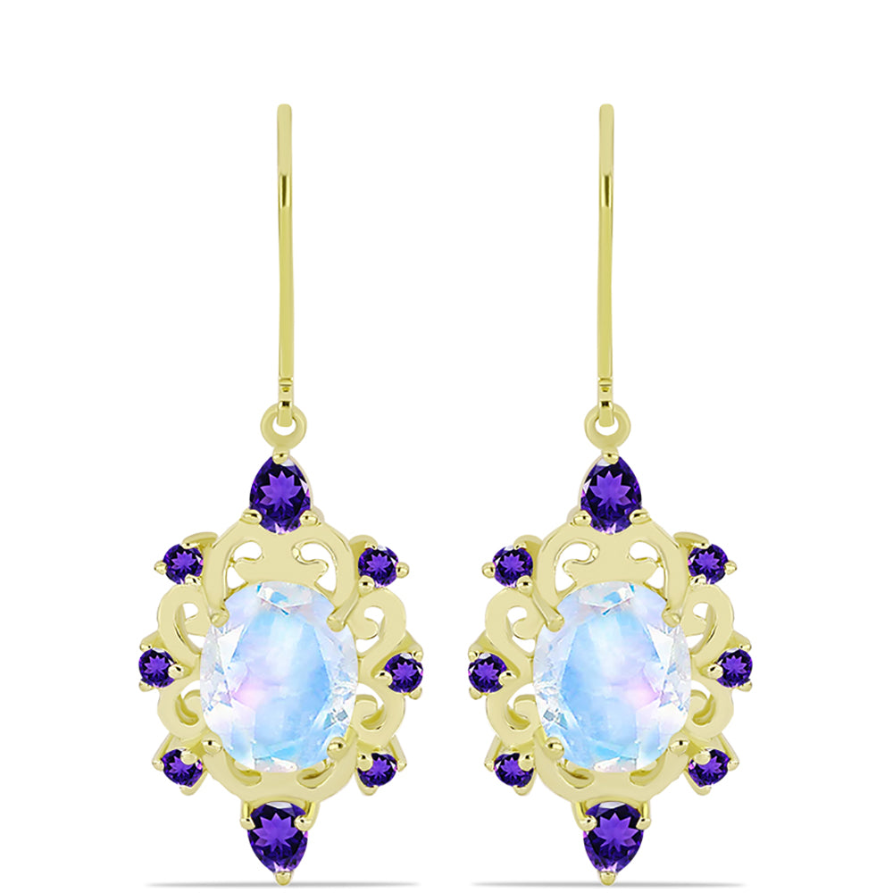 Goldplattierte Silberohrringe mit Regenbogenmondstein und marokkanischem Amethyst 1 