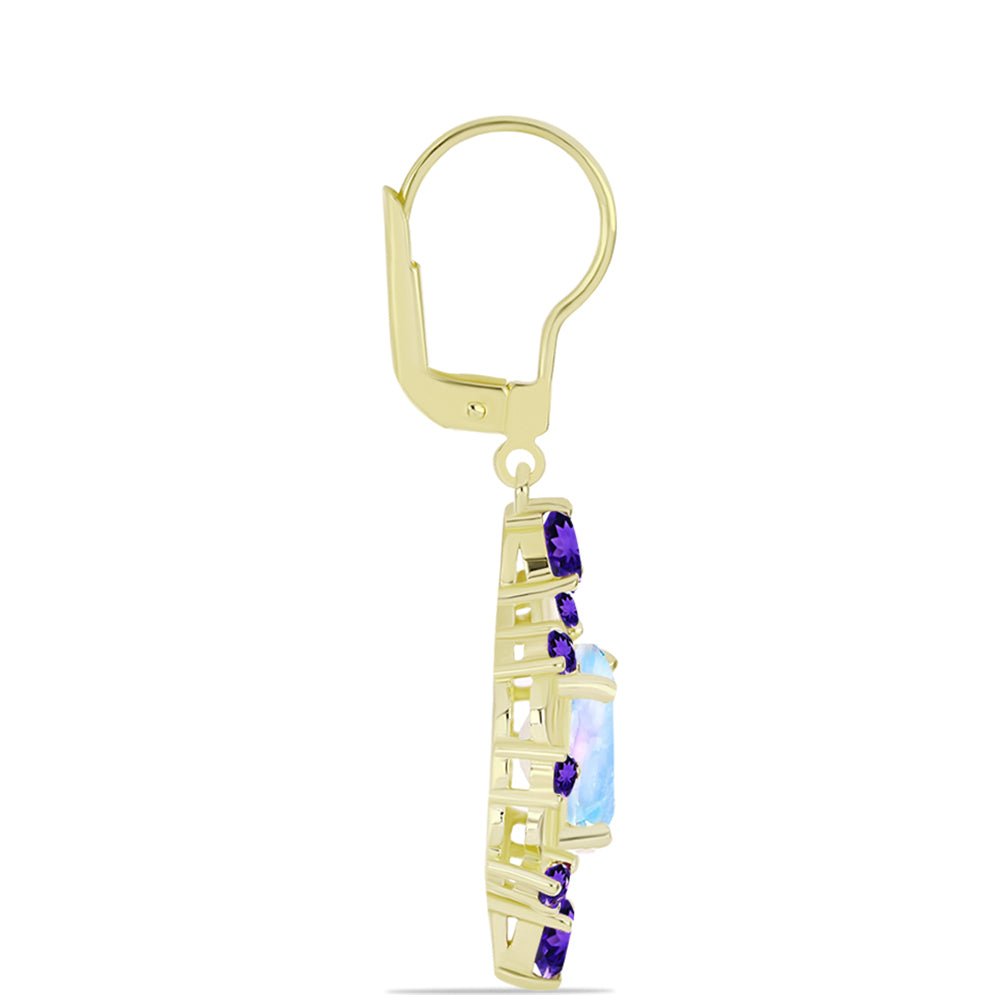 Goldplattierte Silberohrringe mit Regenbogenmondstein und marokkanischem Amethyst 2 