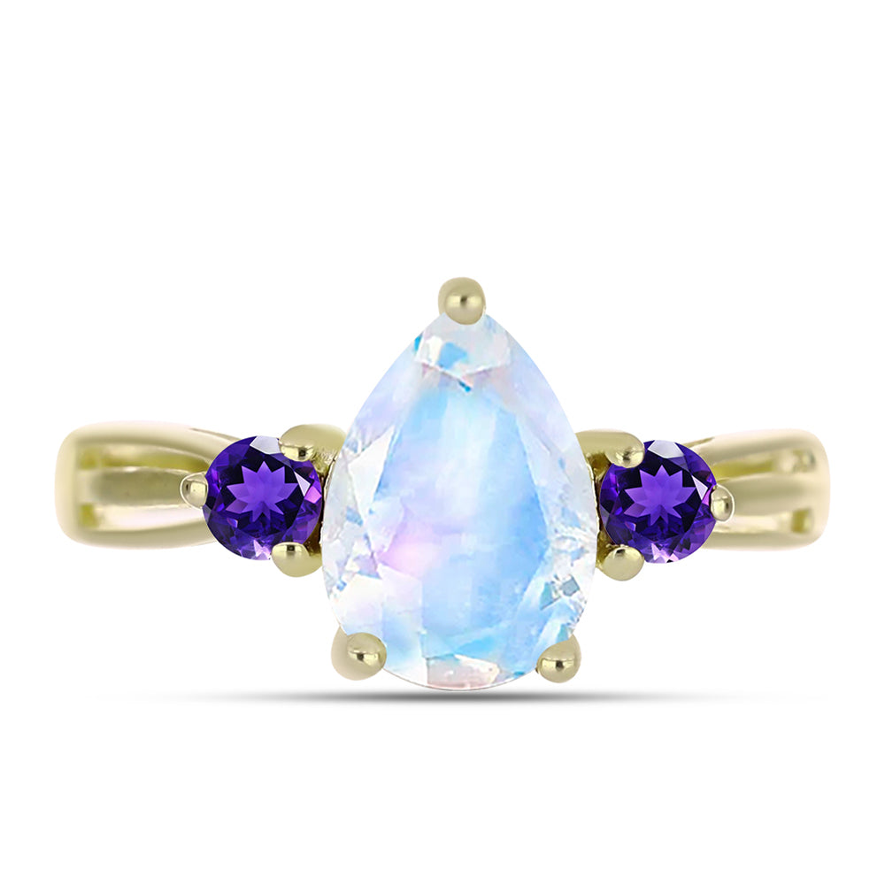 Goldplattierter Silberring mit Regenbogenmondstein und marokkanischem Amethyst 1 