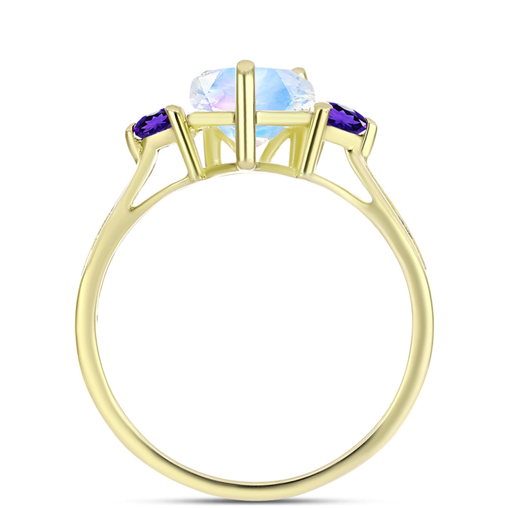 Goldplattierter Silberring mit Regenbogenmondstein und marokkanischem Amethyst 2 