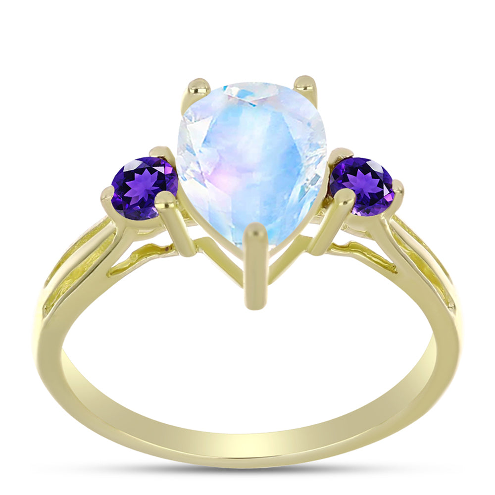 Goldplattierter Silberring mit Regenbogenmondstein und marokkanischem Amethyst