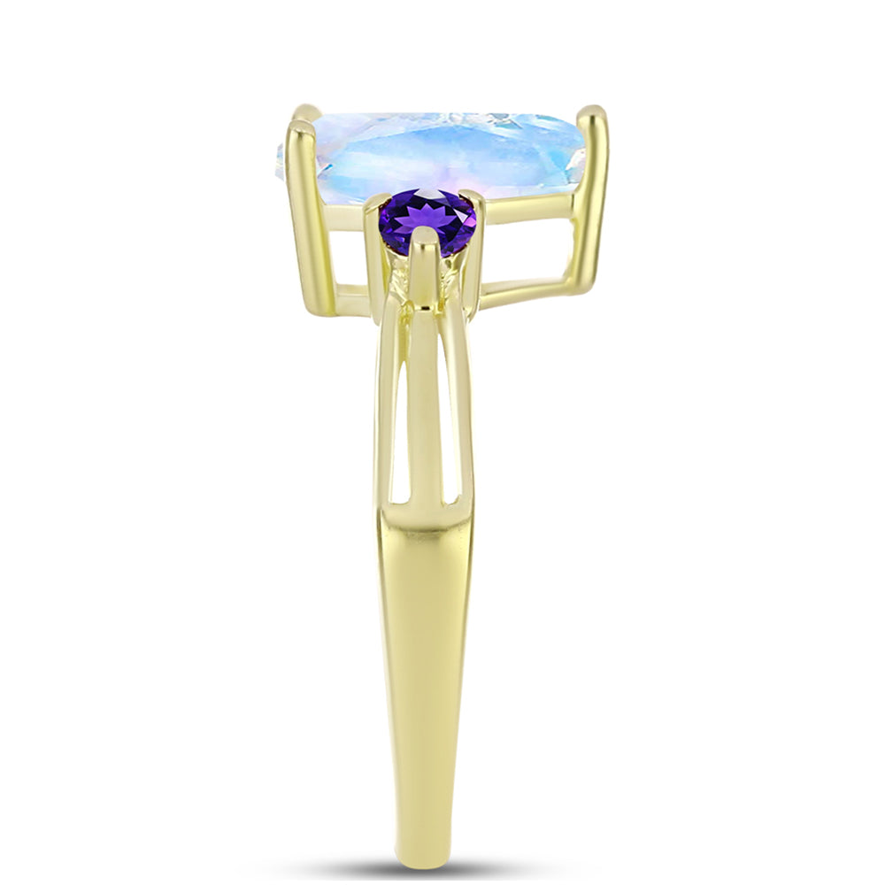 Goldplattierter Silberring mit Regenbogenmondstein und marokkanischem Amethyst 4 