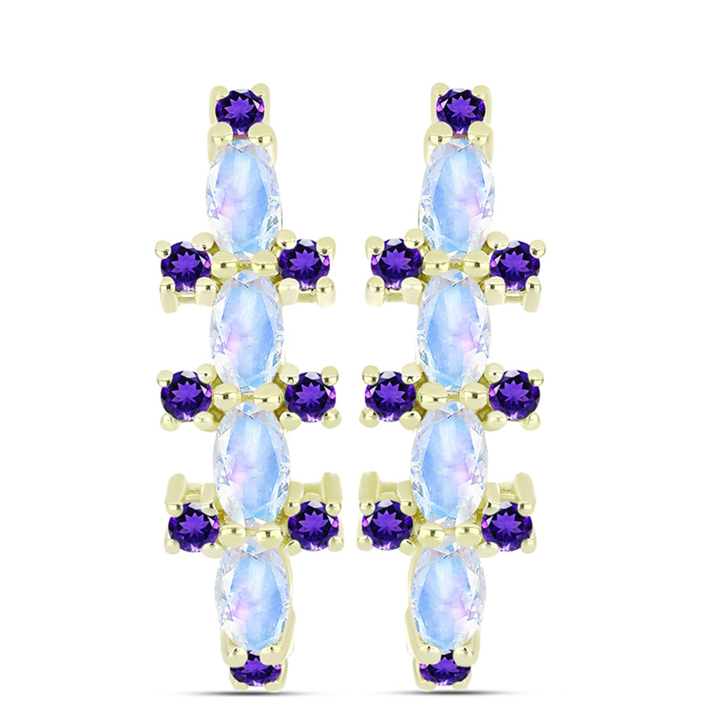 Goldplattierte Silberohrringe mit Regenbogenmondstein und marokkanischem Amethyst 1 