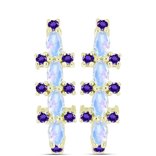 Goldplattierte Silberohrringe mit Regenbogenmondstein und marokkanischem Amethyst
