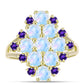 Goldplattierter Silberring mit Regenbogenmondstein und marokkanischem Amethyst