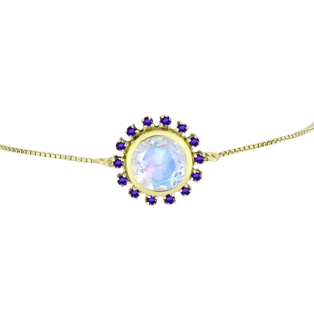 Goldplattiertes Silberarmband mit Regenbogenmondstein und marokkanischem Amethyst 2 