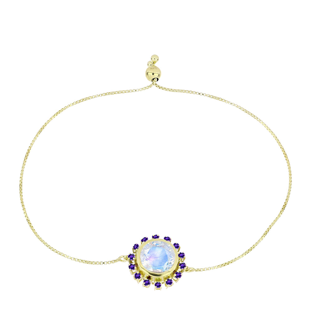 Goldplattiertes Silberarmband mit Regenbogenmondstein und marokkanischem Amethyst