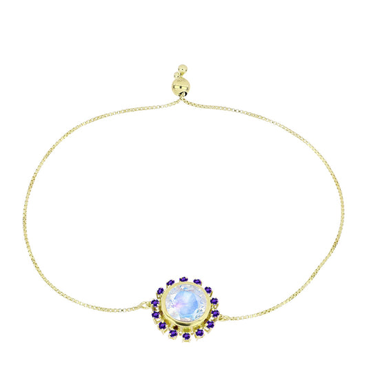 Goldplattiertes Silberarmband mit Regenbogenmondstein und marokkanischem Amethyst