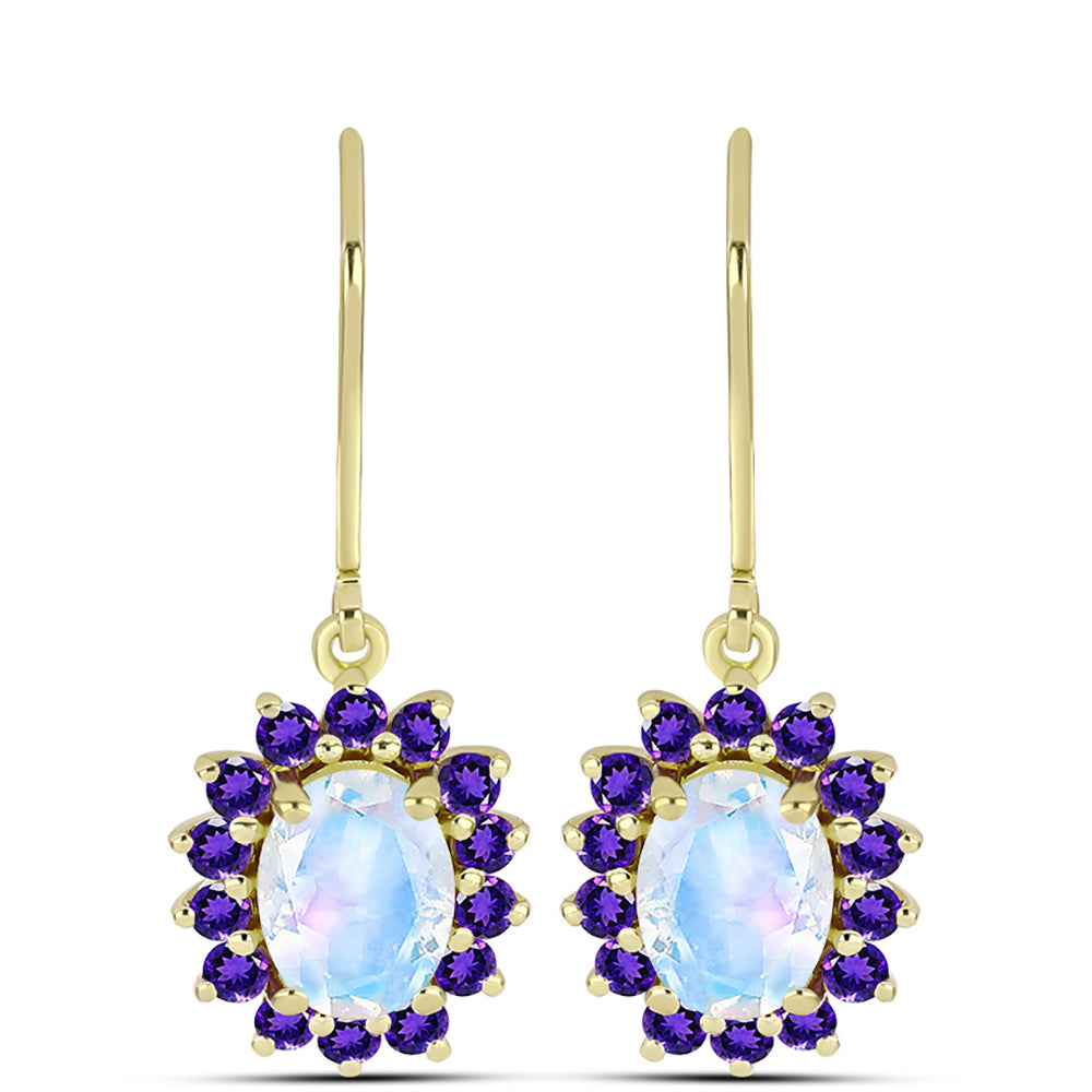 Goldplattierte Silberohrringe mit Regenbogenmondstein und marokkanischem Amethyst