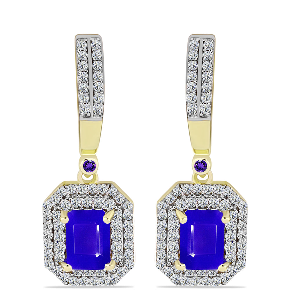Goldplattierte Silberohrringe mit blauem Achat und marokkanischem Amethyst 1 