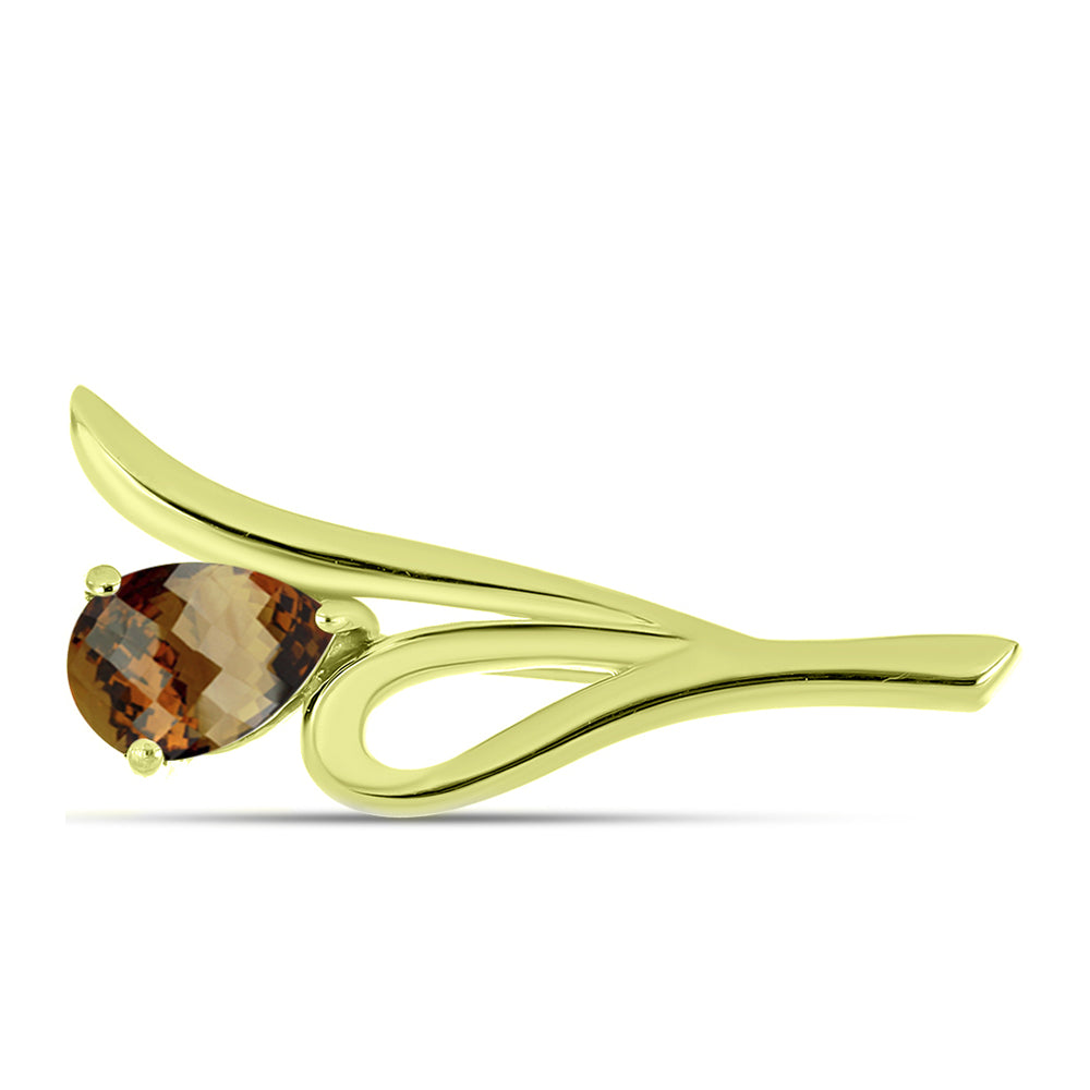 Goldplattierte Silberbrosche mit Cognac-Quarz 1 