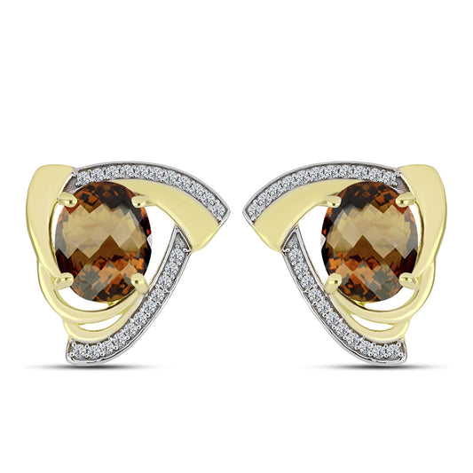 Goldplattierte Silberohrringe mit Cognac-Quarz und weißem Topas
