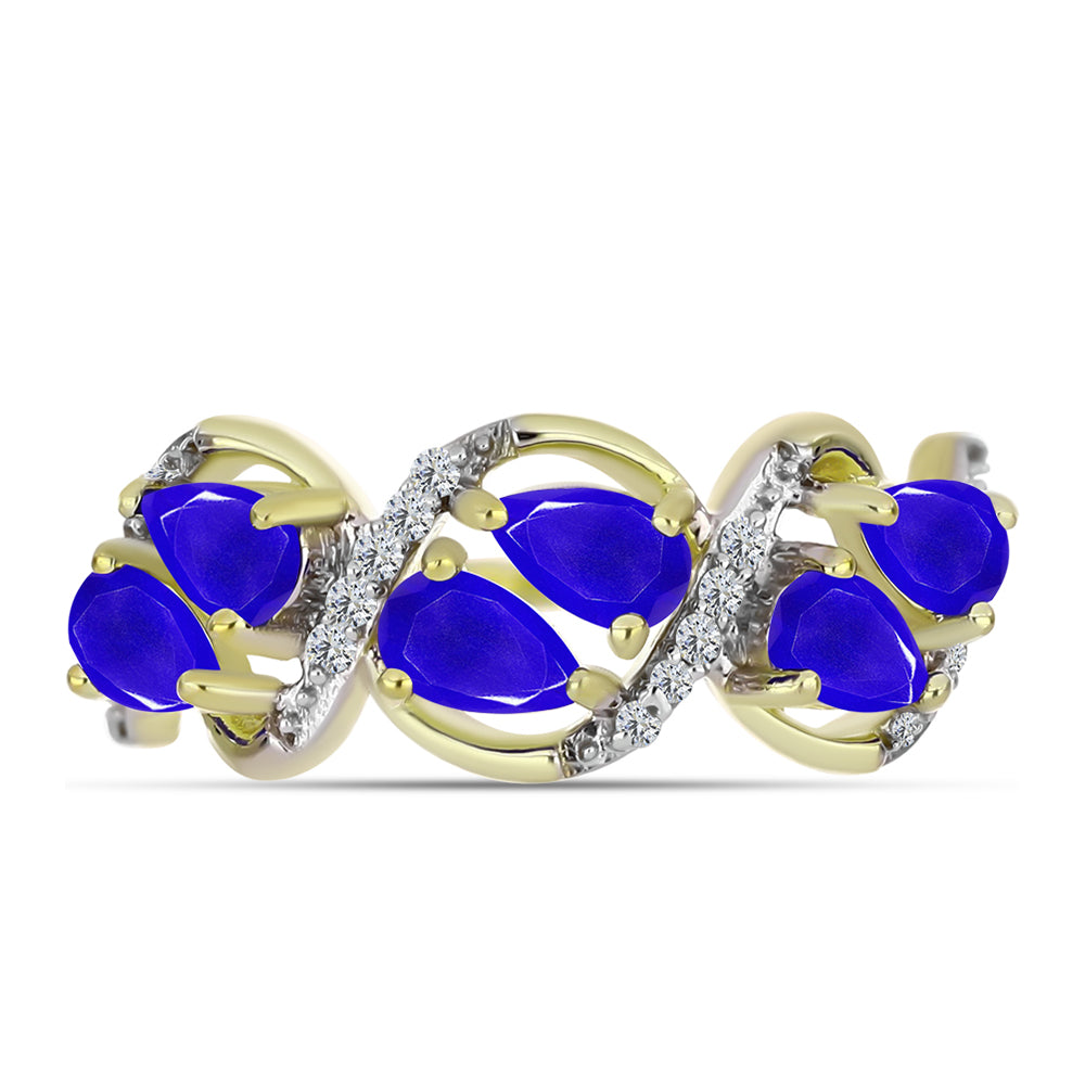 Goldplattierter Silberring mit blauem Achat und weißem Topas