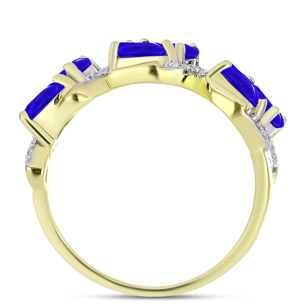 Goldplattierter Silberring mit blauem Achat und weißem Topas
