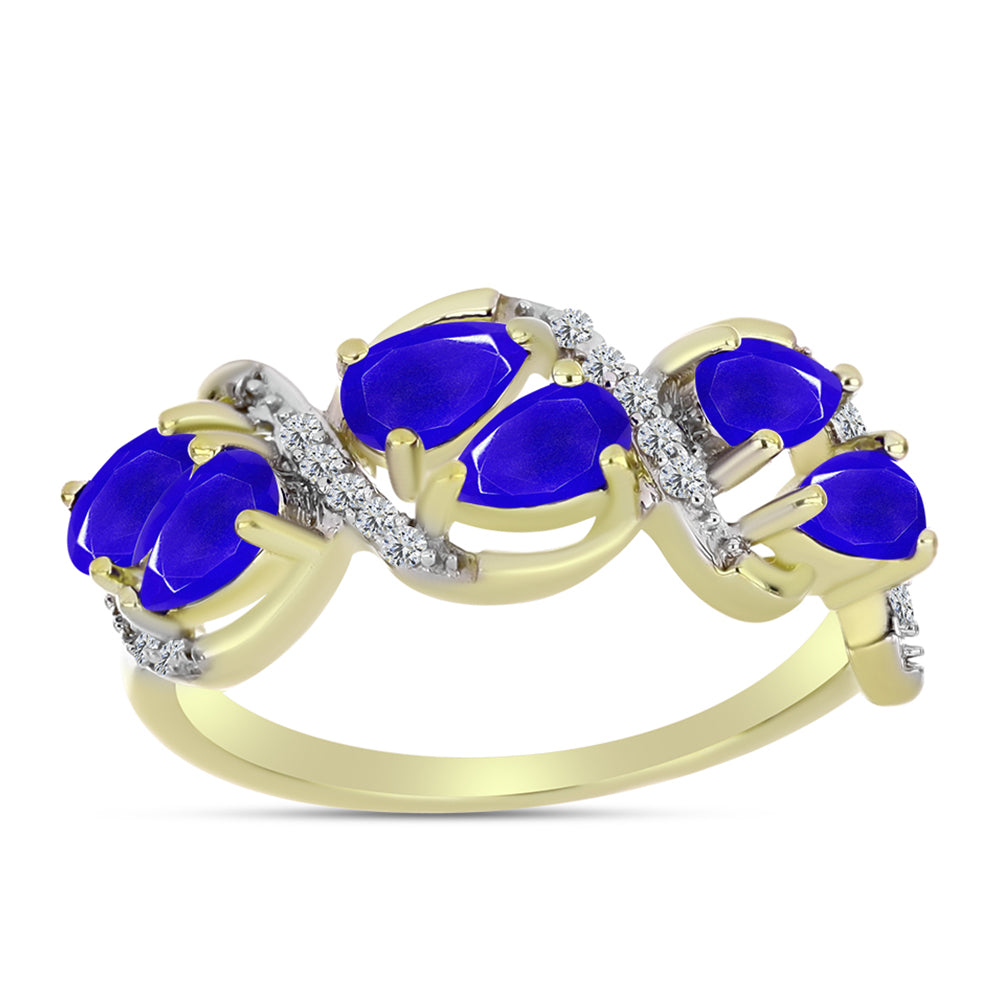 Goldplattierter Silberring mit blauem Achat und weißem Topas 3 