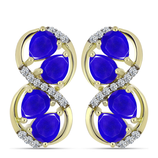 Goldplattierte Silberohrringe mit blauem Achat und weißem Topas