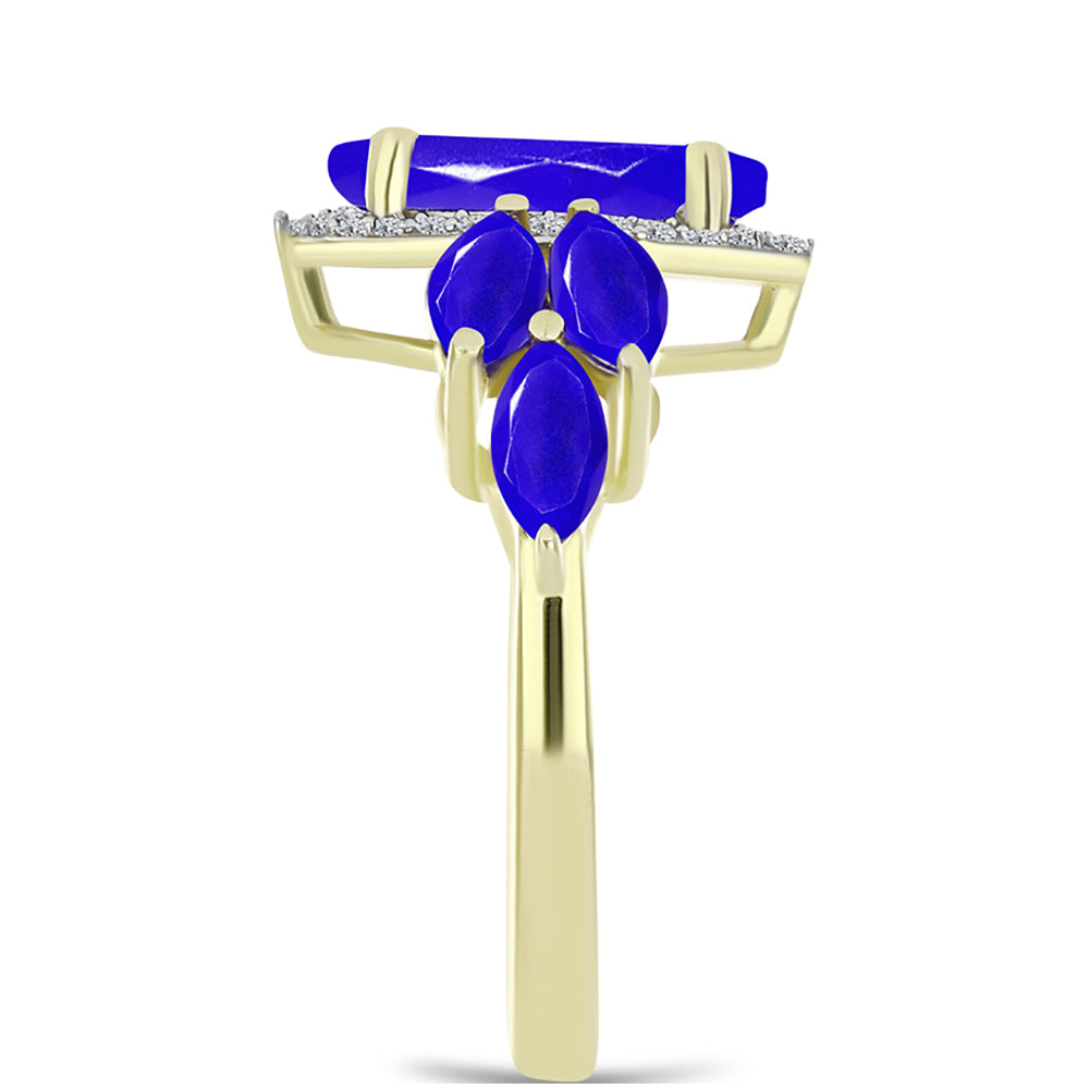 Goldplattierter Silberring mit blauem Achat und weißem Topas 4 