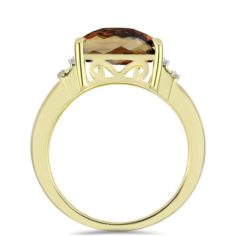 Goldplattierter Silberring mit Cognac-Quarz und weißem Topas 2 