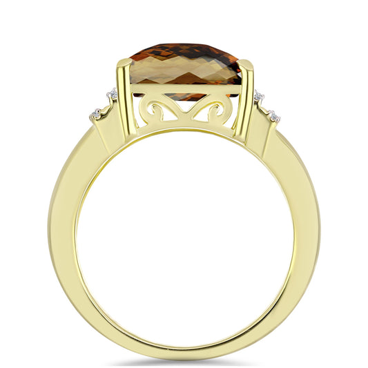 Goldplattierter Silberring mit Cognac-Quarz und weißem Topas