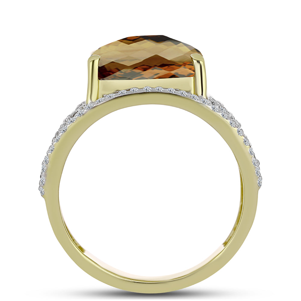 Goldplattierter Silberring mit Cognac-Quarz und weißem Topas 2 