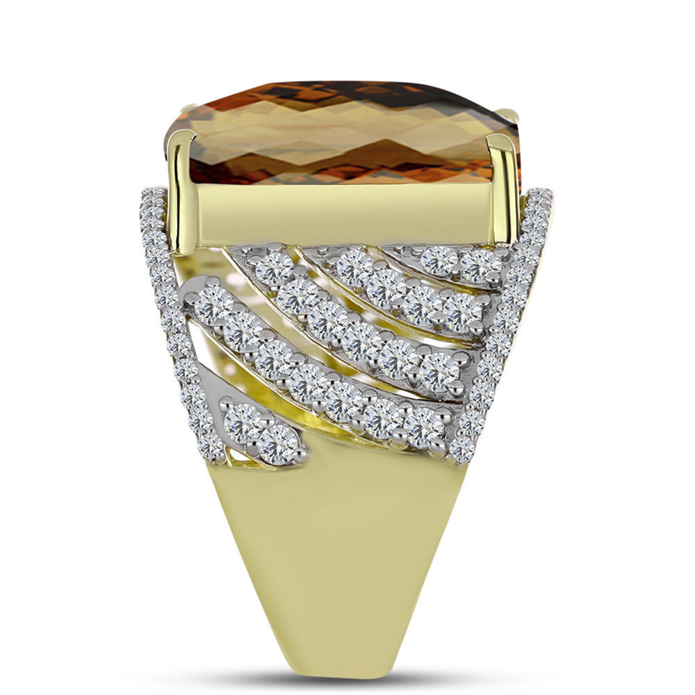 Goldplattierter Silberring mit Cognac-Quarz und weißem Topas 4 