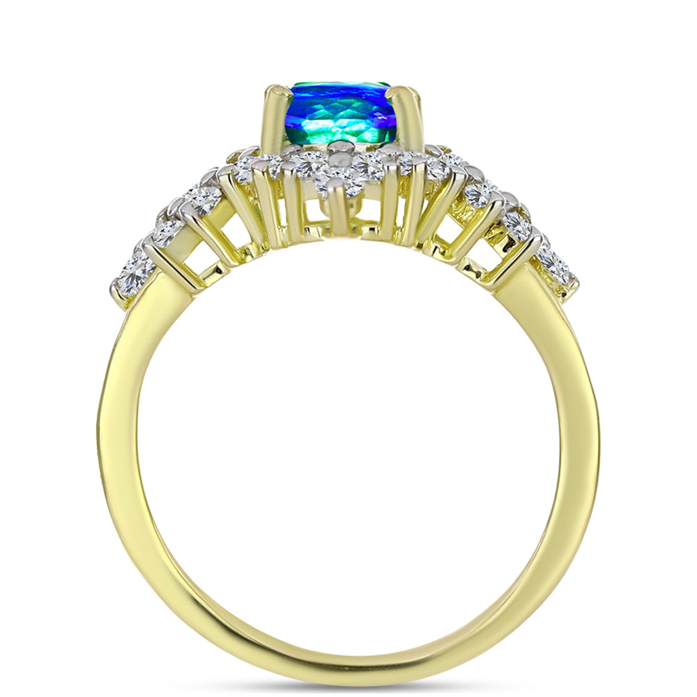 Goldplattierter Silberring mit Pfauenquarz und weißem Topas 2 