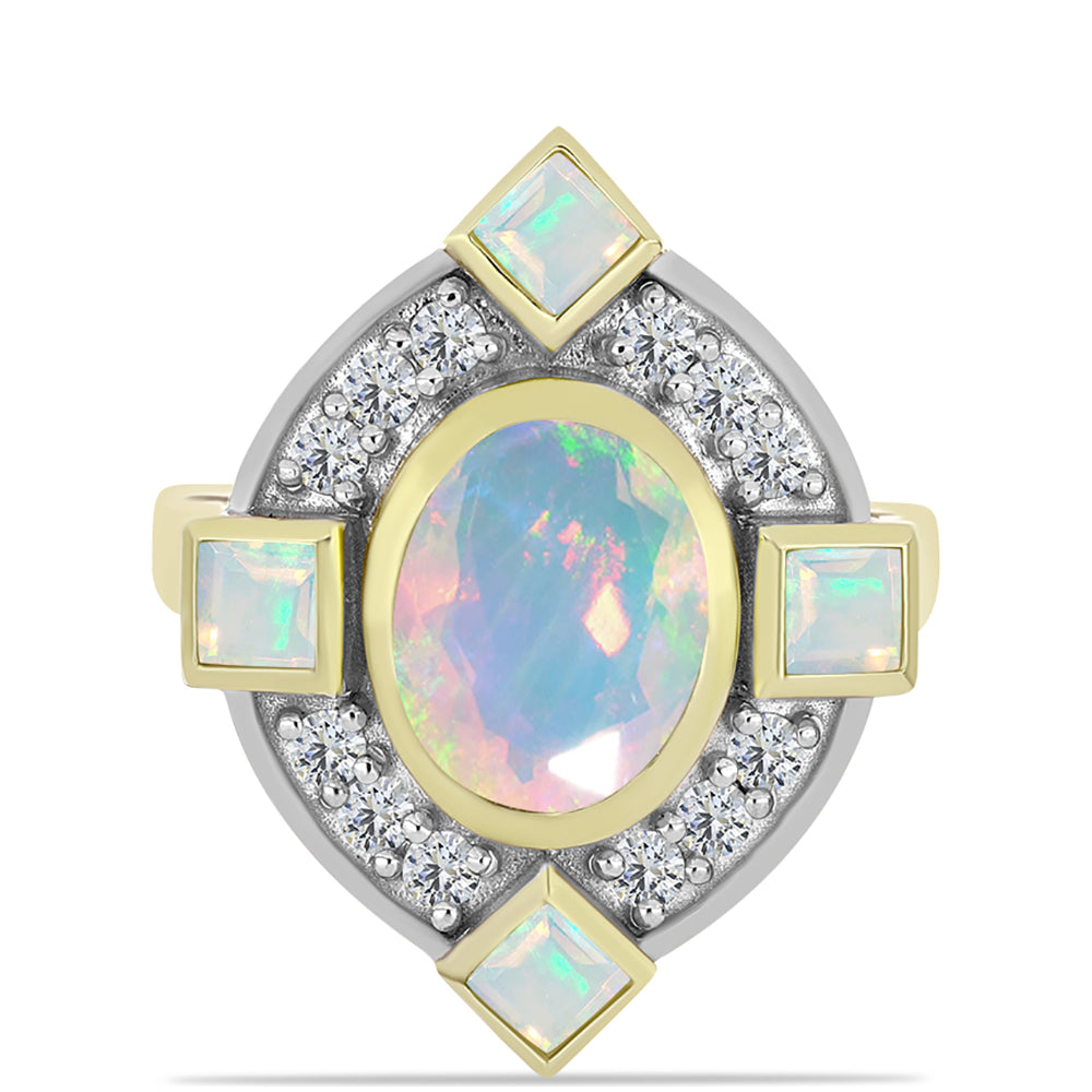 Goldplattierter Silberring mit Welo-Opal und weißem Topas