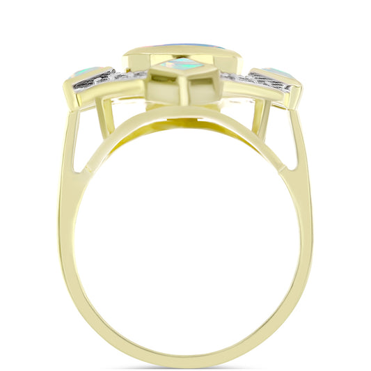 Goldplattierter Silberring mit Welo-Opal und weißem Topas