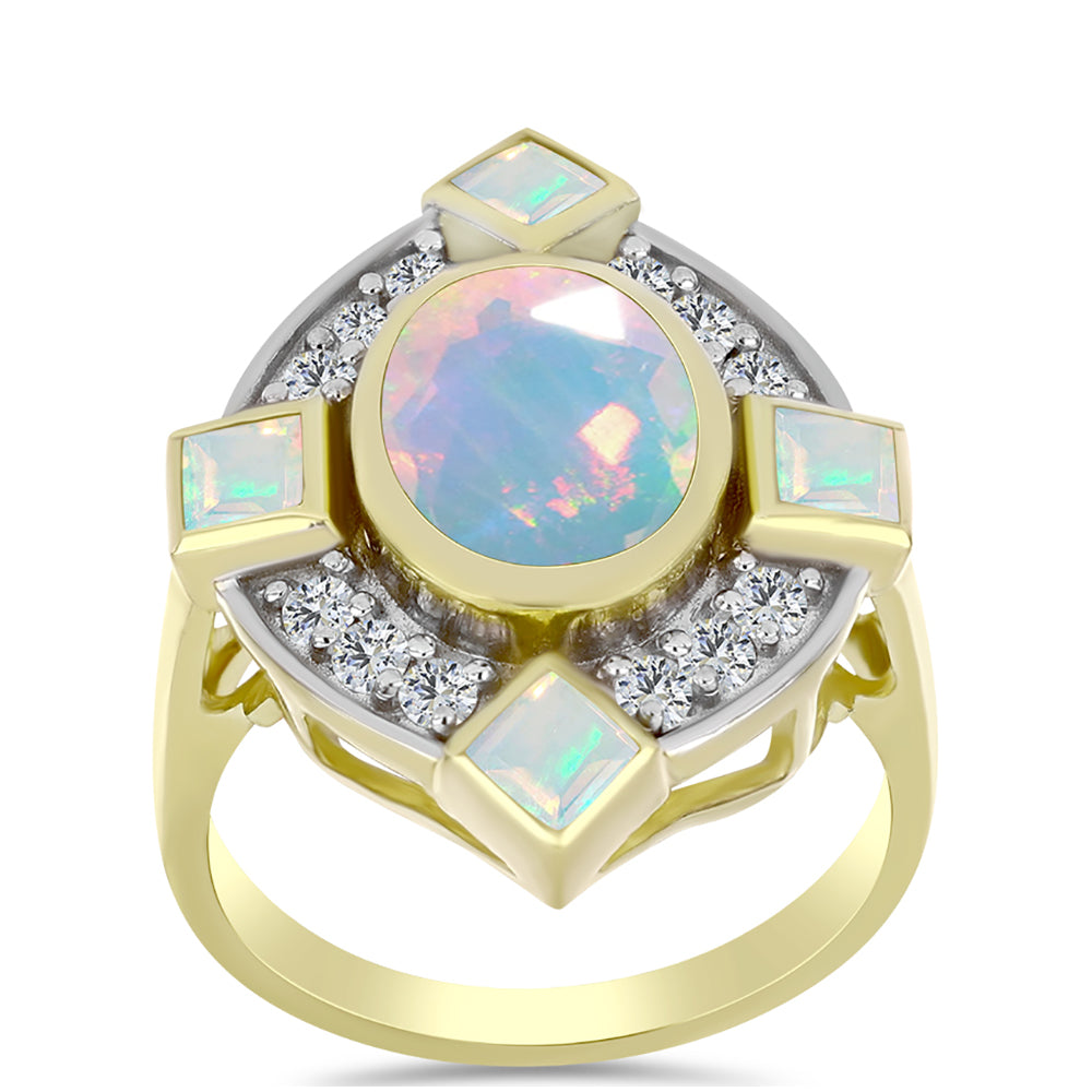 Goldplattierter Silberring mit Welo-Opal und weißem Topas