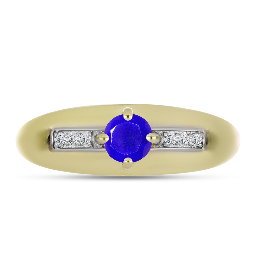 Goldplattierter Silberring mit blauem Achat und weißem Topas