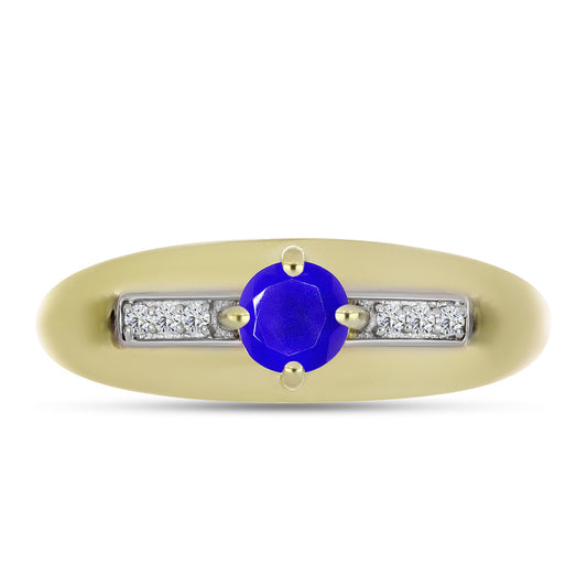 Goldplattierter Silberring mit blauem Achat und weißem Topas