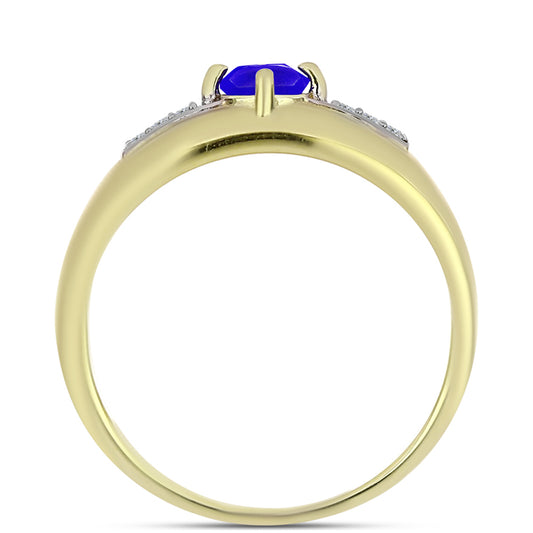 Goldplattierter Silberring mit blauem Achat und weißem Topas