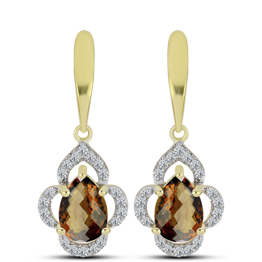 Goldplattierte Silberohrringe mit Cognac-Quarz und weißem Topas