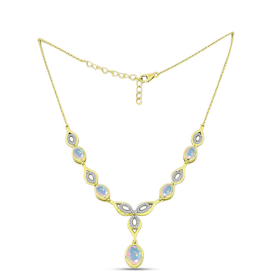 Goldplattierte Silberhalskette mit Welo-Opal und weißem Topas