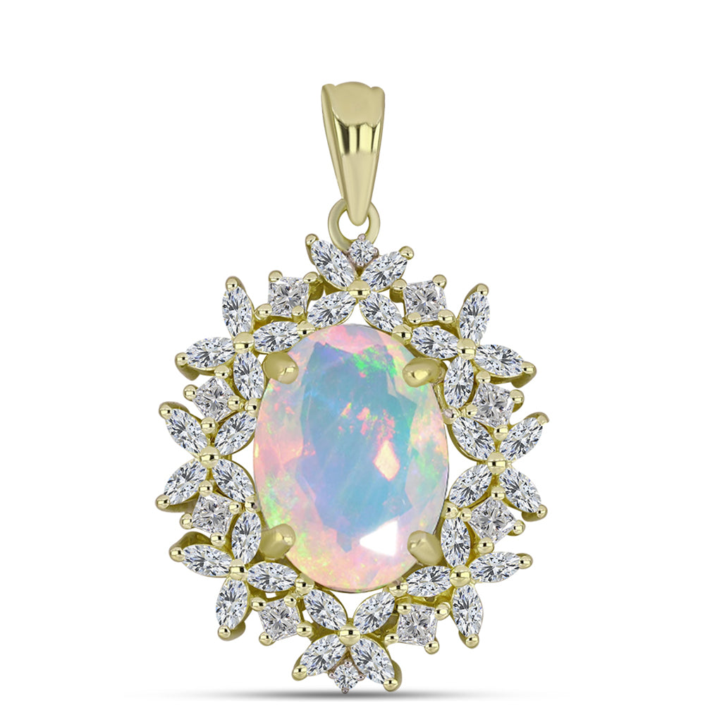 Goldplattierter Silberanhänger mit Welo-Opal und weißem Topas
