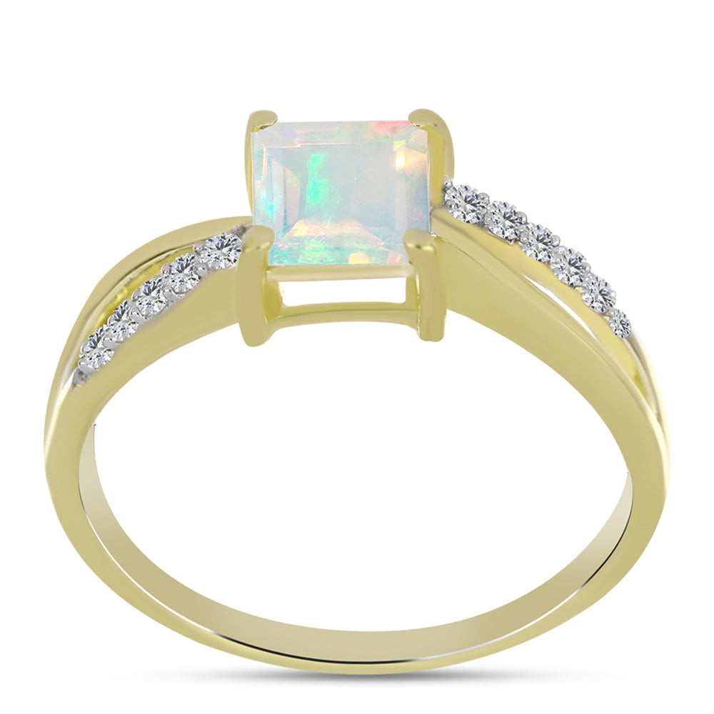 Goldplattierter Silberring mit Welo-Opal und weißem Topas