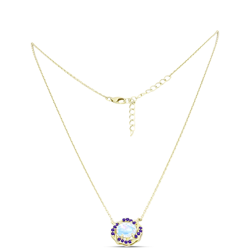 Goldplattierte Silberhalskette mit Regenbogenmondstein und marokkanischem Amethyst 1 