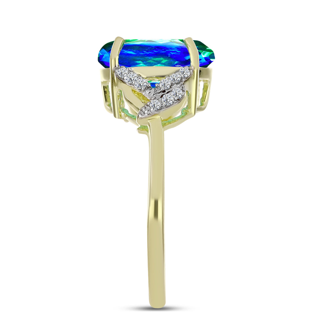 Goldplattierter Silberring mit Pfauenquarz und weißem Topas 4 