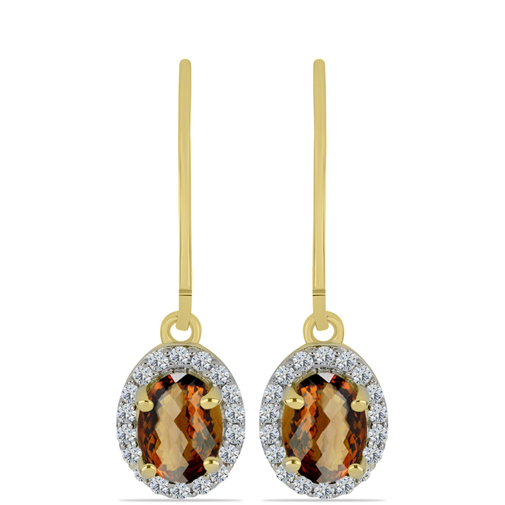 Goldplattierte Silberohrringe mit Cognac-Quarz und weißem Topas