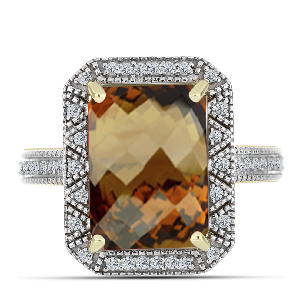 Goldplattierter Silberring mit Cognac-Quarz und weißem Topas 1 
