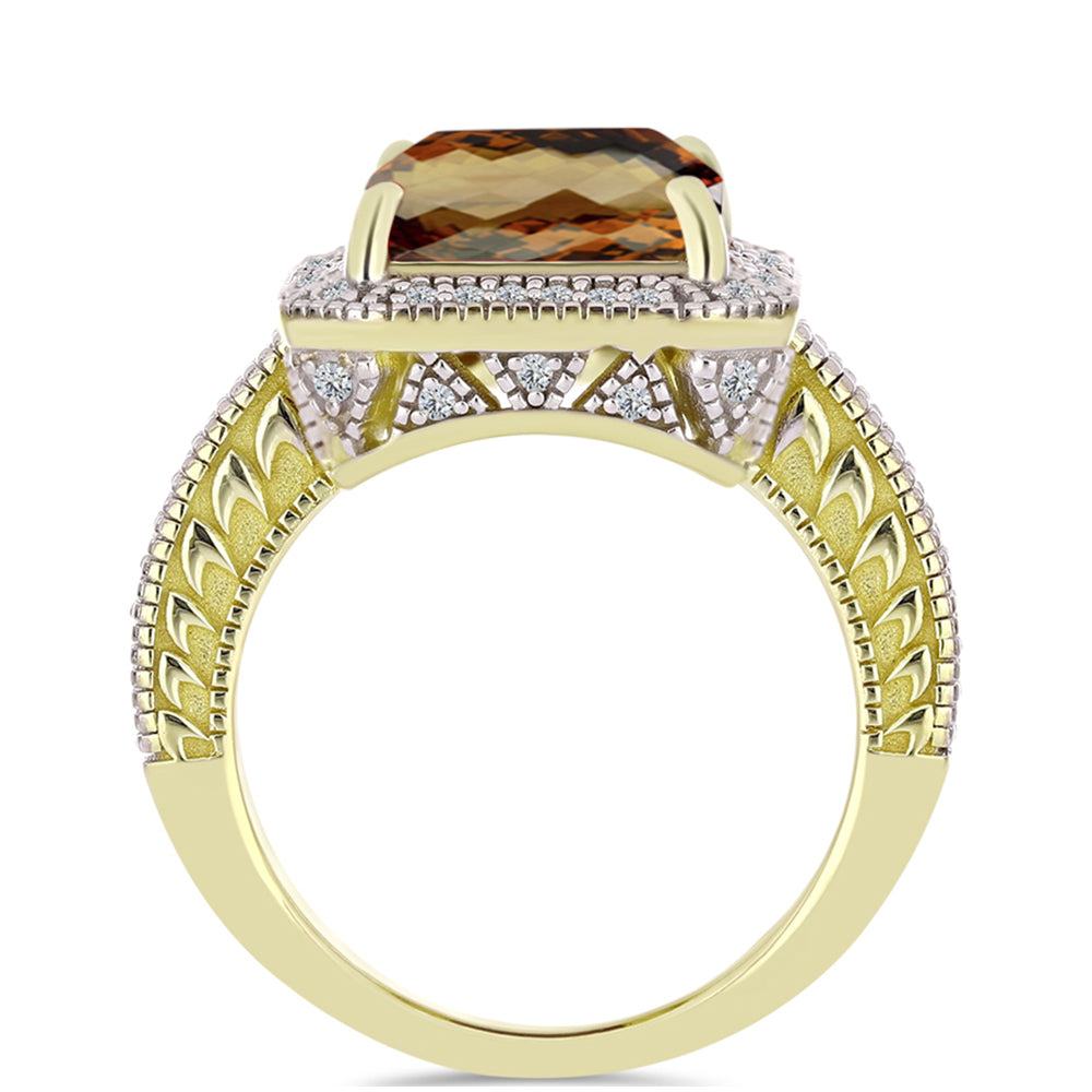 Goldplattierter Silberring mit Cognac-Quarz und weißem Topas 2 
