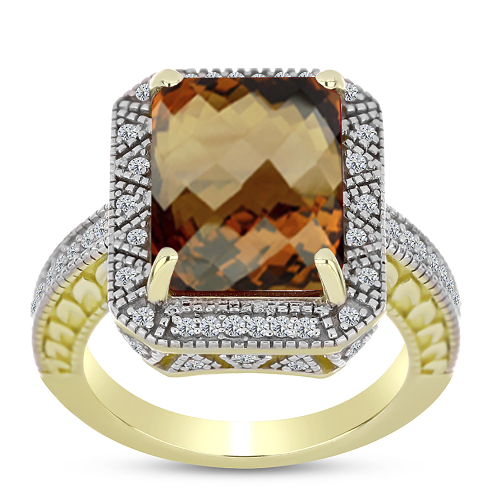 Goldplattierter Silberring mit Cognac-Quarz und weißem Topas 3 