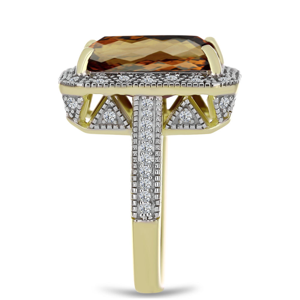 Goldplattierter Silberring mit Cognac-Quarz und weißem Topas 4 