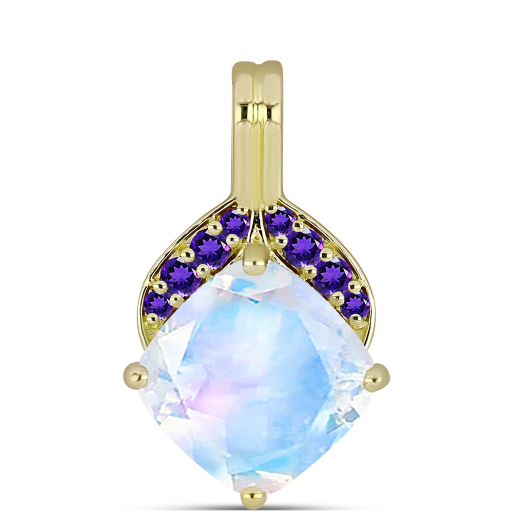 Goldplattierter Silberanhänger mit Regenbogenmondstein und marokkanischem Amethyst 1 